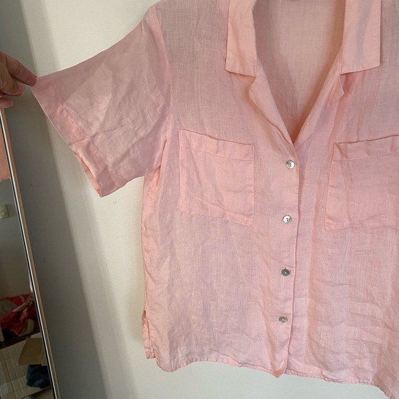 Vintage Peach Pink Linen Button-Up Women's Top - Picture 7 of 10
